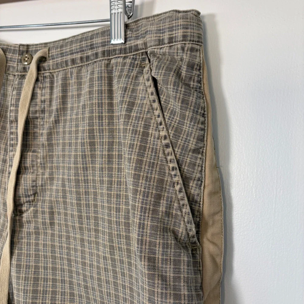 Vintge American Eagle Mens Plaid Shorts Sz33 Khaki Drawstring Cotton Durable